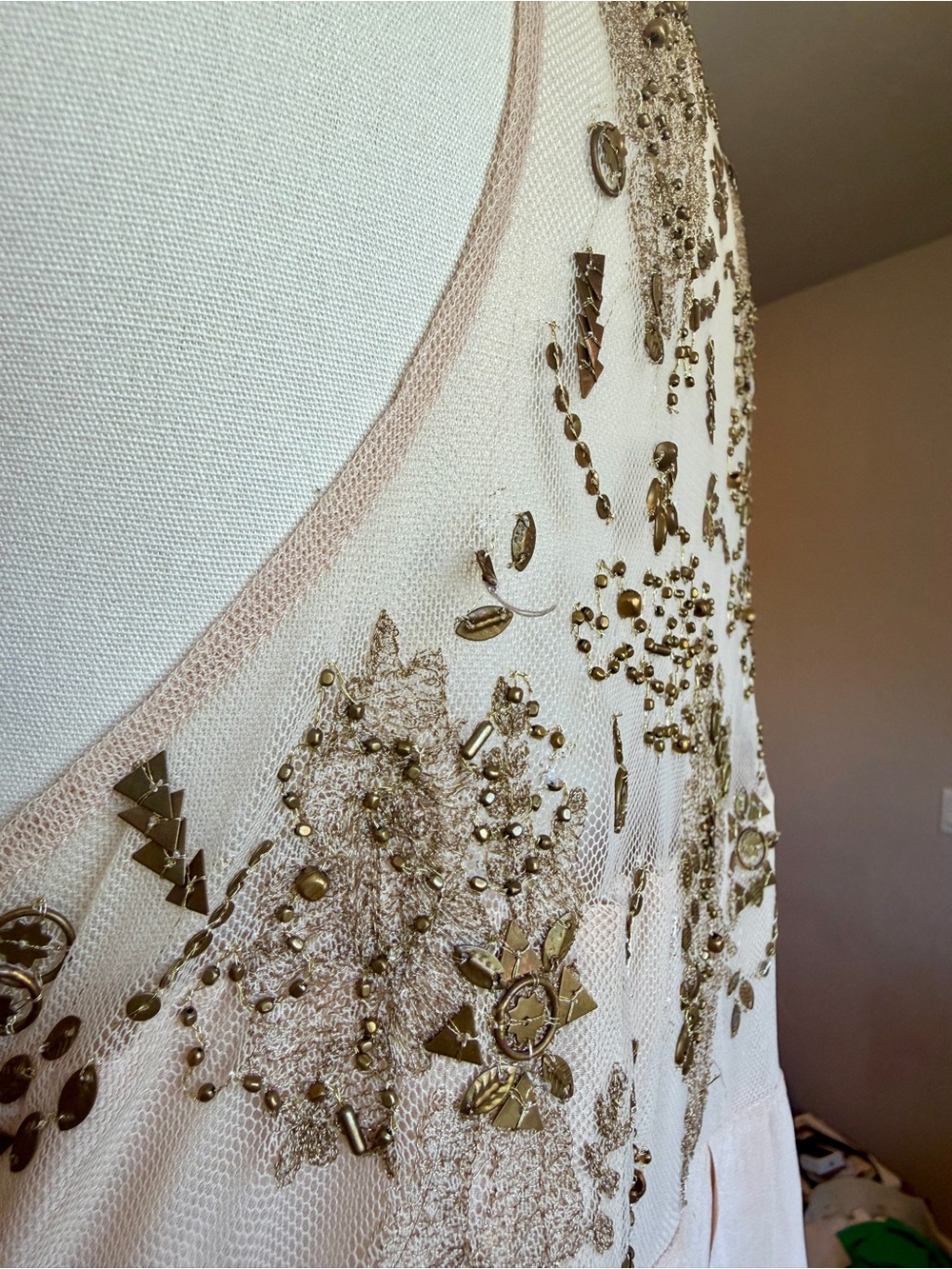 Anthropologie Lil Flickering Silk Beaded Babydoll Style Dress - Large - Picture 9 of 12